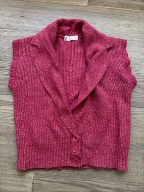 Penguin |Pink Raspberry Metallic Short-Sleeve Shawl-Collar Knit Vest Size Medium